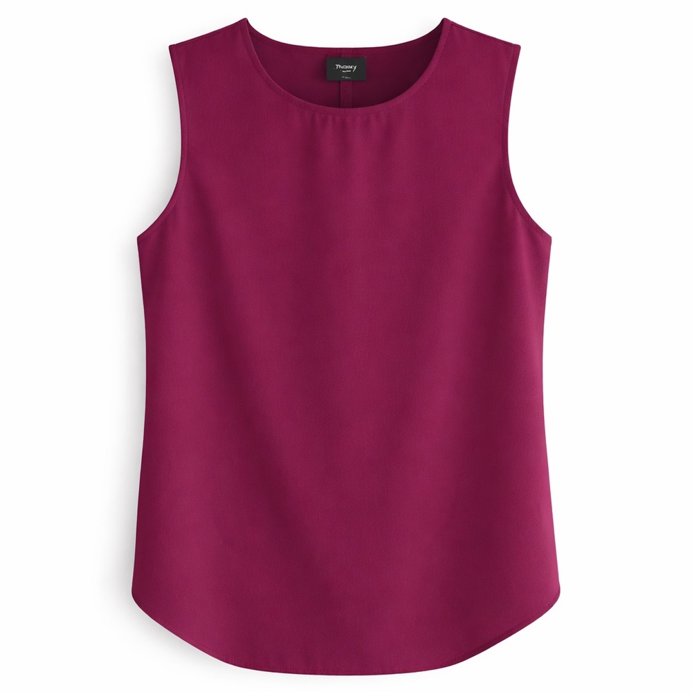 THEORY Plum Sleeveless Blouse Urban Crepe Top Size L Minamilist Career Chic